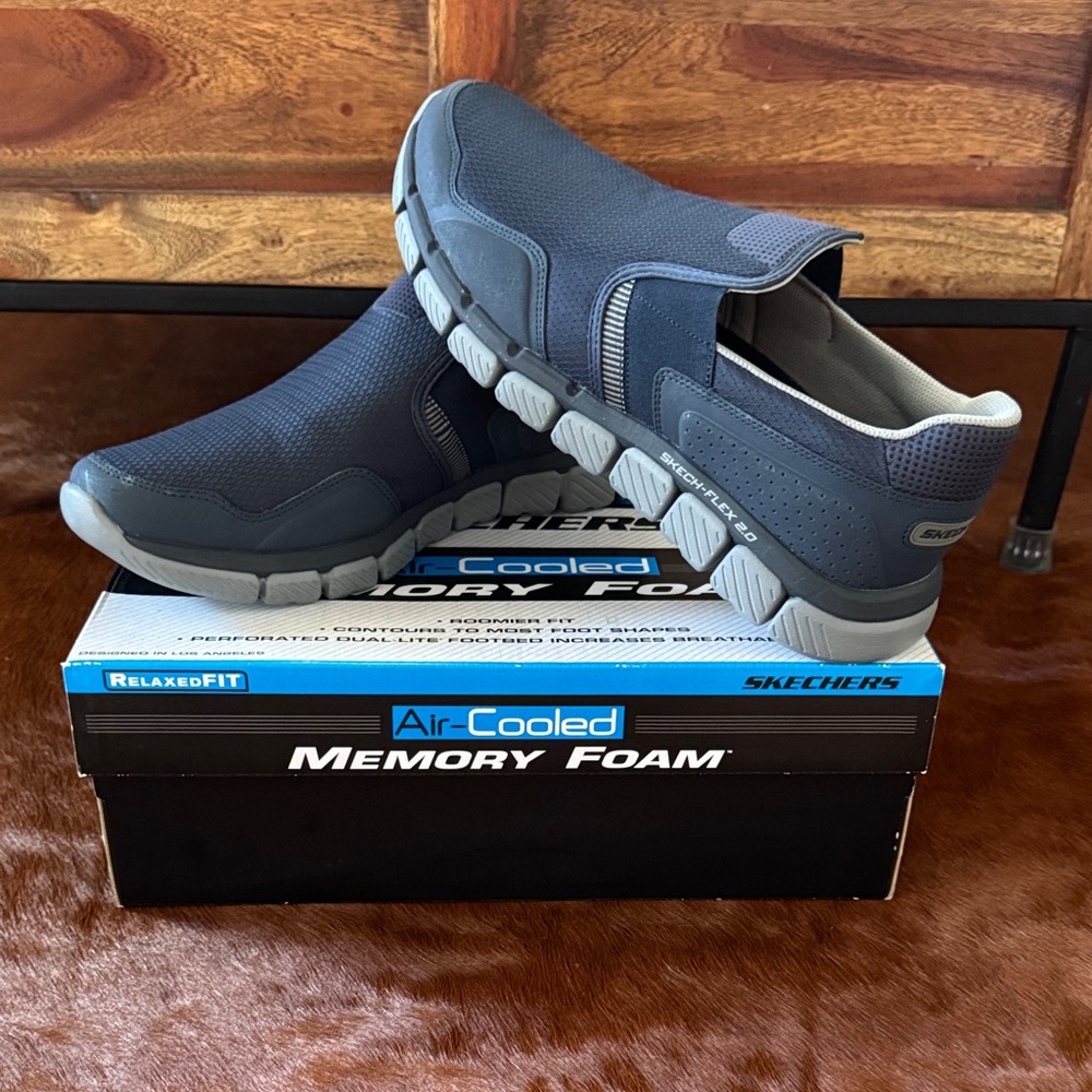 Skechers Men’s Slip-On Loafers in Dark Blue and Gray